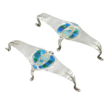 Art Nouveau Pair of Sterling Silver Colourful Enamel Knife Rests Antique c1900