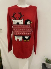 Women's Red Penguin Polar Bear Christmas Jumper Size 12