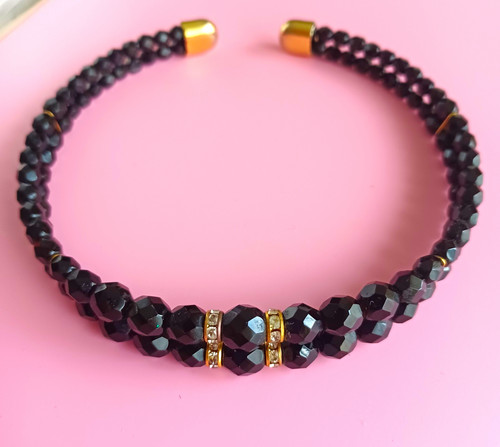 Black faceted glass - black,