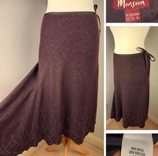 Monsoon Autumn Winter Spring Brown 65% Wool Midi Length Flare Skirt - UK Size 22