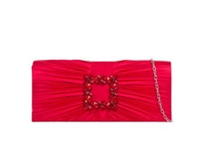 Red Satin Diamante Clutch Bag