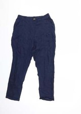 Peacocks Womens Blue Linen Blend Trousers Size 8 L25 in