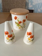 Salt & Pepper, Poppy Cone 11cm With Stoppers & Storage Jar Fontmell Potteries