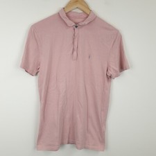 All Saints Brace Polo Shirt Mens Small Pink Short Sleeve Cotton Ramskull