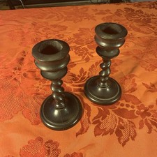 Pair Of Antique Barley Twist Wooden Candlesticks 