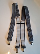 Vintage Braces Suspenders Elasticated Retro Grey Striped Snap Clip Silver Smart