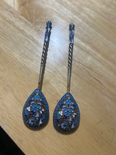 pair Russian silver enamel