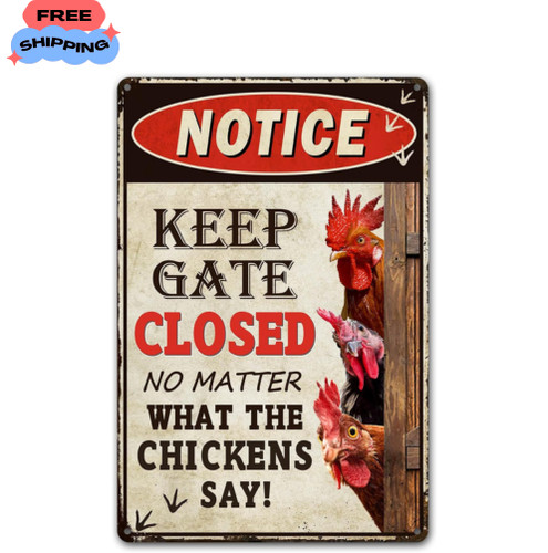 Funny chicken warning tin - tin, sign