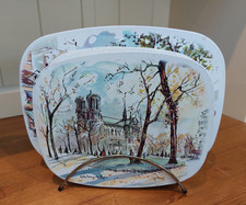 Set of  8 Vintage Paris Scenes Retro Placemats in metal wire stand, 1950s 60s