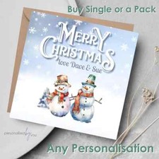 Personalised Christmas Cards Our Family Snowman Men Theme - Single or Pack