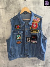 Vintage Denim Biker Vest 2XL Blue Embroidered Patches Cotton Sleeveless cb3 7