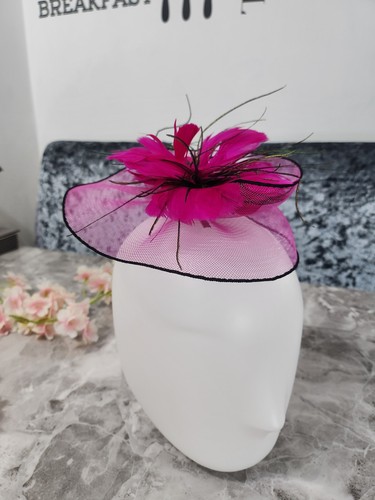 Cerise pink black fascinator - cerise,