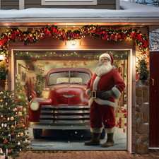 7X8 Ft Large Christmas Garage Door Cover, Merry Christmas Double Garage Decorati