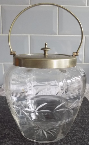 Vintage glass biscuit barrel - glass,
