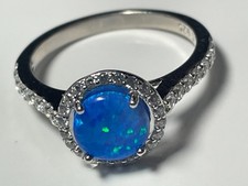 Sterling silver '925' and fire opal and clear stone cluster ring band size O 1/2