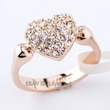 R560 Love Heart Ring 18KGP Women Lady's Rhinestone Crystal Size K1/2 - S