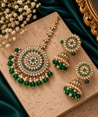 Green kundan style bridal - green,