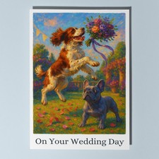 Spaniel & French Bulldog Dogs - On your wedding day Card & Envelope Personalised