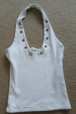 Ladies small white Zara Halterneck top with Silver discs feature