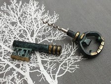 Vintage Novelty Brass Skeleton Key Hidden Corkscrew Wine Bottle Opener