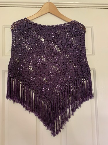 Purple sequin crochet poncho - sequin,