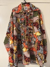 MENS 1970’s STYLE DISCO PARTY CLUB RUFFLE SHIRT PATCHWORK XL MAGIC AT FREDDYS