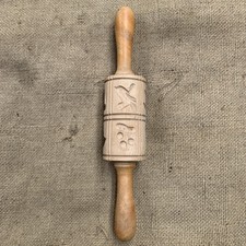 Vintage Kitchenalia Wooden Carved Rolling Pin / Cookie