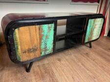 Metal TV Stand Vintage Industrial Media Cabinet Retro Rustic Shelf Cupboard Unit