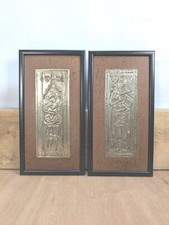 2x Vintage Framed Monumental Brass Wall Plaques Decor ~ Sir John D'Abernon & Son