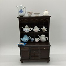 Dolls House 1/12 Scale Welsh Dresser Dark Wood Teapot Cup Saucer Book Dish