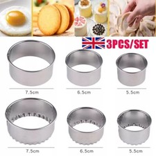 Stainless Steel Plain Crinkle Scone Pastry Tart Cookie Cutters 3 Different Sizes