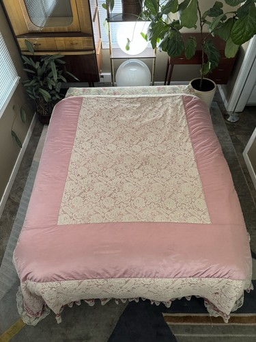 Vintage pink satin bedspread - vintage,