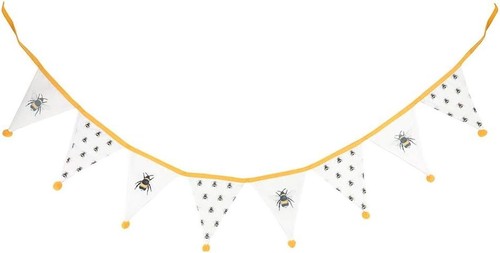 White fabric bee print bunting - white,