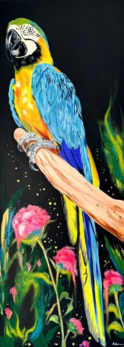 Blue golden macaw - bird, oil