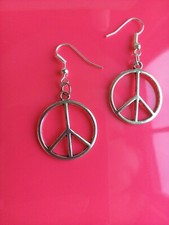 Peace Symbol Earrings 2 cm wide silver-plate Metal Sign Hippy 60s 70s Festival