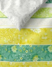 M&S Superking size Reversible Floral Striped Duvet Cover Bedset Yellow Green