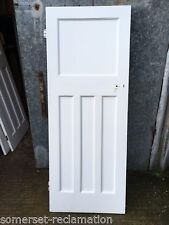 29 3/4x76 7/8” Reclaimed 1930s Painted Pitch Pine 4 Panel 1 Over 3 Internal Door