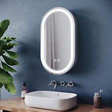 Oval Bathroom Mirror Cabinet with 3 LED Lights Demister Shaver Socket 400x700mm