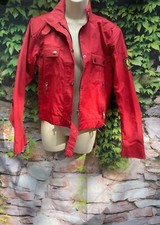 Womens 10 Red Biker Belstaff Tourmaster Trophy Coat Jacket Buckle Belted 