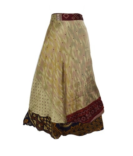 Long sari silk wrap skirt - long,