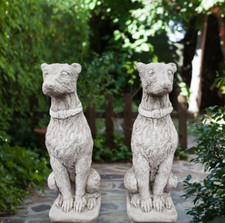 Large Pair Lurcher/ Greyhound Dog Statues Garden Concrete Stone Ornaments Deco