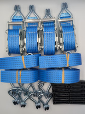 4x Blue 5t Over Tyre Car Trailer Transporter Tie Down Narrow Ratchet Straps