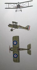 Original Art Painting 11” Old Aircraft Biplane RAF WW1  Aircraft Aeroplane Plan