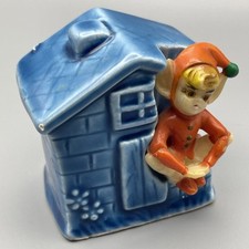 Vintage Plastic Pixie Sat On Ceramic House Figurine Retro Kitsch 1970s Japan