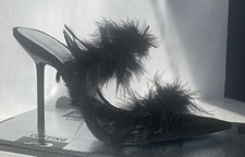 Zara Premium Black Real Feathers And Leather Mules Heels Sandals 4 37