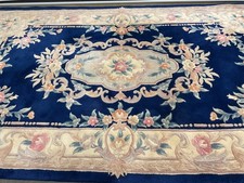 Blue And Floral Woolen Oriental Style Area Rug 8Ft X 5Ft Large Floor Filler