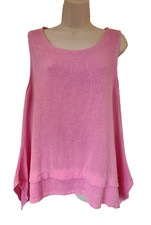 Italian Washed Linen blend Top sleeveless pink round neck One Size UK  10-14