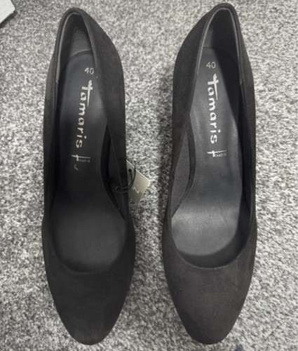 Tamaris black suede court - black,