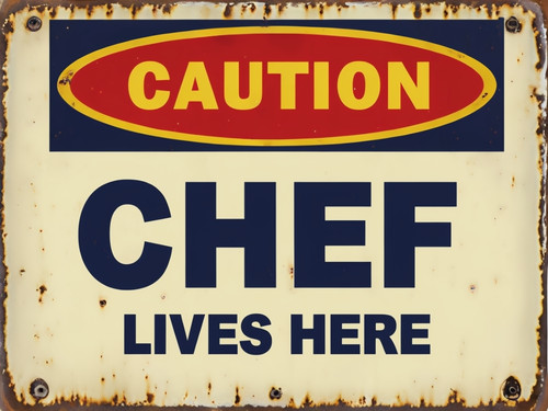 Caution chef lives here - here, metal