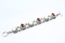 Sterling Silver Suarti Bracelet Panel Amber Mother Of Pearl TBar Clasp Statement